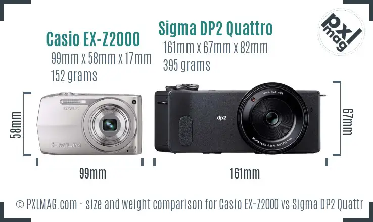 Casio EX-Z2000 vs Sigma DP2 Quattro size comparison