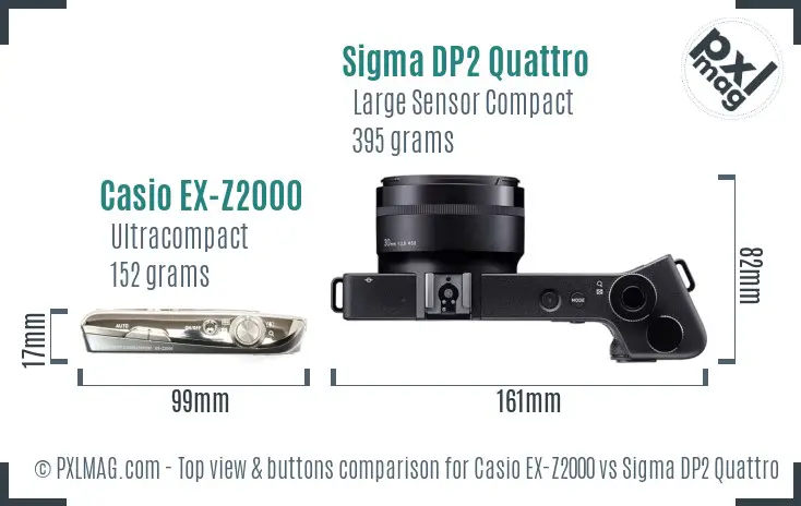 Casio EX-Z2000 vs Sigma DP2 Quattro top view buttons comparison