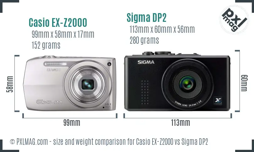 Casio EX-Z2000 vs Sigma DP2 size comparison