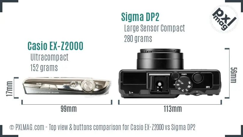Casio EX-Z2000 vs Sigma DP2 top view buttons comparison