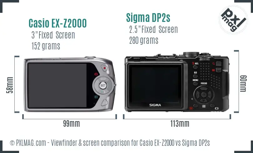 Casio EX-Z2000 vs Sigma DP2s Screen and Viewfinder comparison