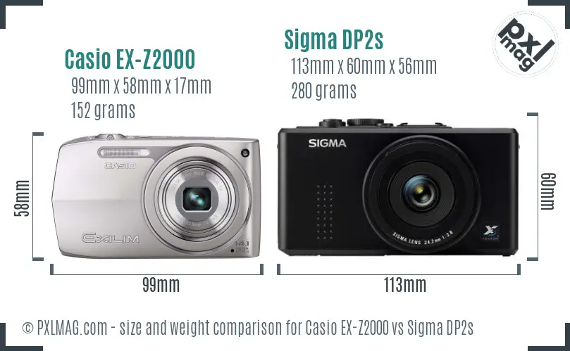 Casio EX-Z2000 vs Sigma DP2s size comparison