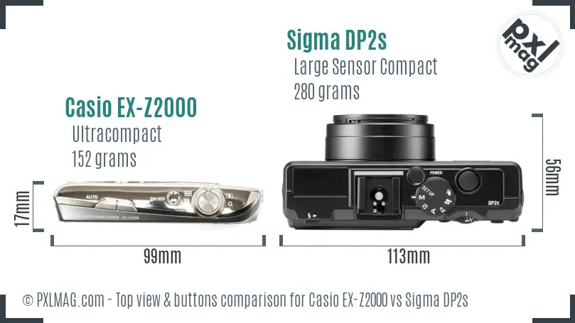 Casio EX-Z2000 vs Sigma DP2s top view buttons comparison