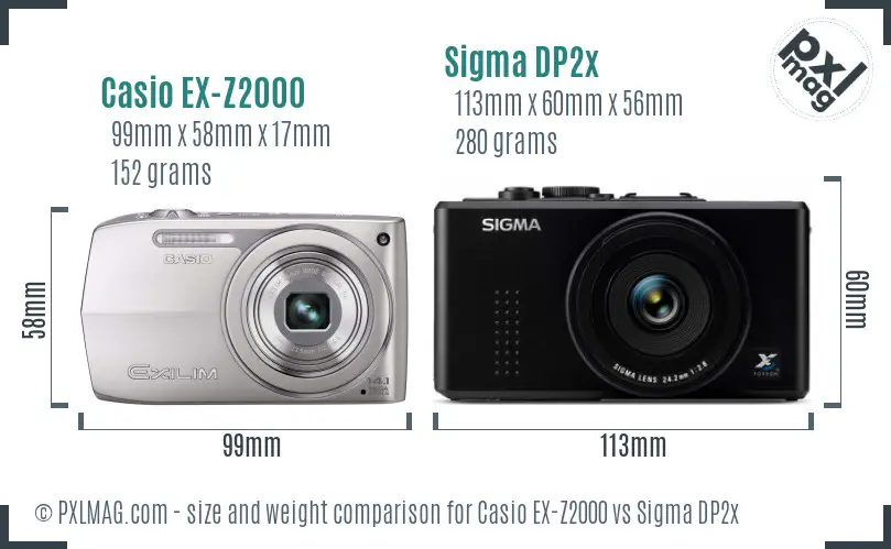 Casio EX-Z2000 vs Sigma DP2x size comparison