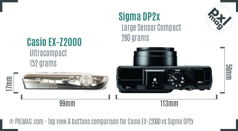 Casio EX-Z2000 vs Sigma DP2x top view buttons comparison