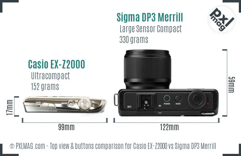 Casio EX-Z2000 vs Sigma DP3 Merrill top view buttons comparison Casio EX-Z2000 vs Sigma DP3 Merrill top view buttons comparison
