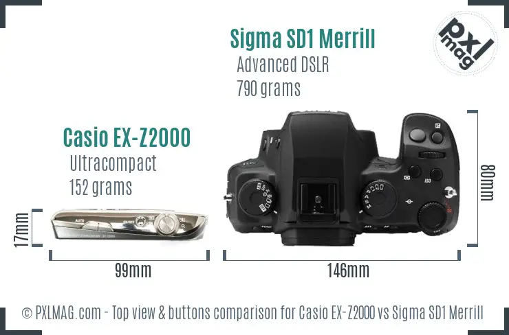 Casio EX-Z2000 vs Sigma SD1 Merrill top view buttons comparison