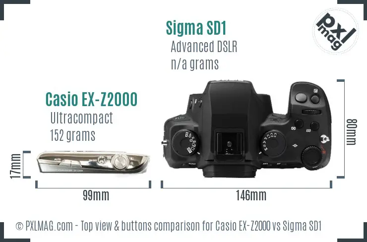 Casio EX-Z2000 vs Sigma SD1 top view buttons comparison
