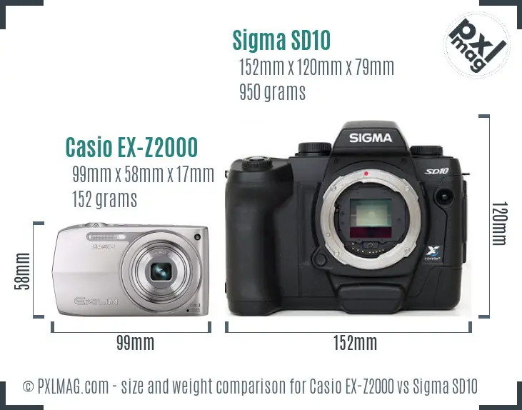 Casio EX-Z2000 vs Sigma SD10 size comparison