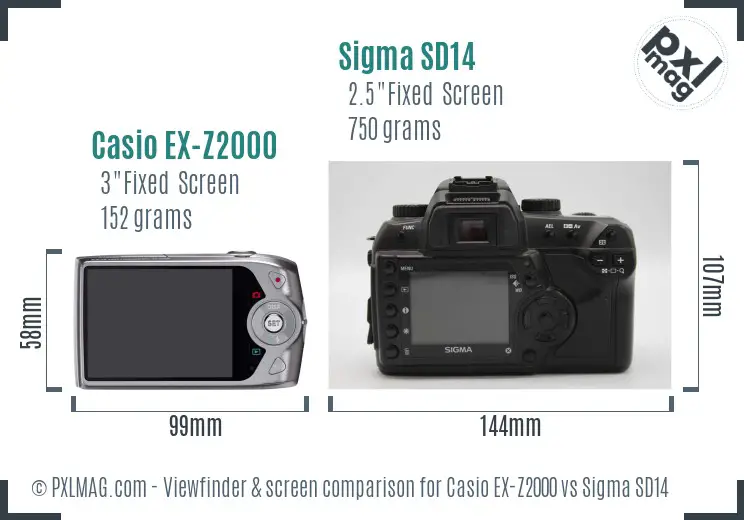 Casio EX-Z2000 vs Sigma SD14 Screen and Viewfinder comparison