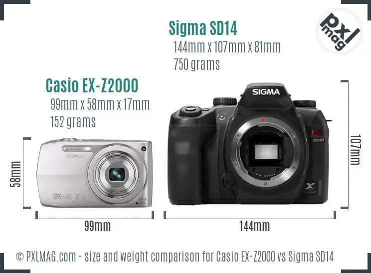 Casio EX-Z2000 vs Sigma SD14 size comparison