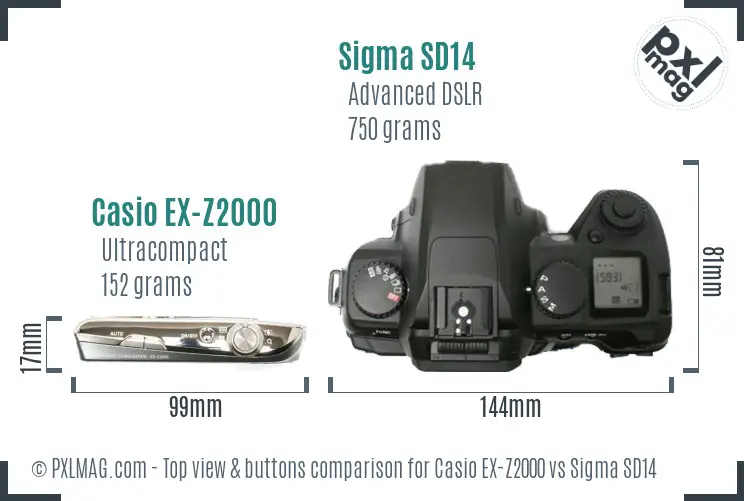 Casio EX-Z2000 vs Sigma SD14 top view buttons comparison