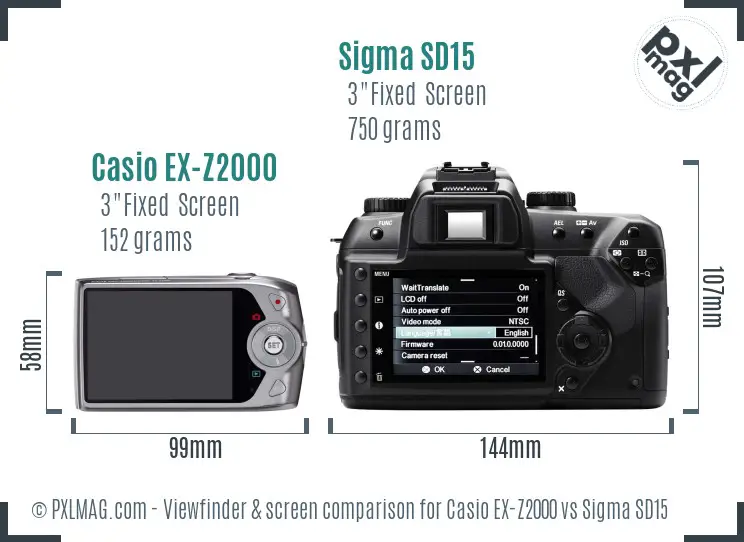 Casio EX-Z2000 vs Sigma SD15 Screen and Viewfinder comparison
