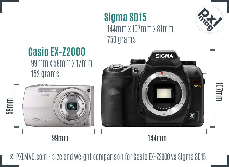 Casio EX-Z2000 vs Sigma SD15 size comparison