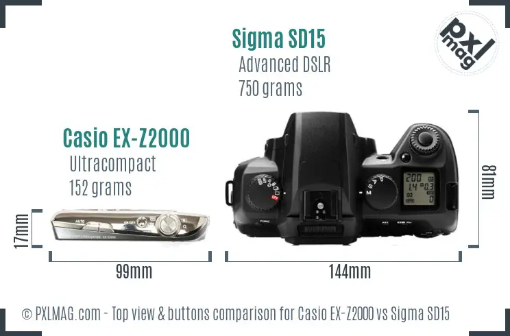 Casio EX-Z2000 vs Sigma SD15 top view buttons comparison