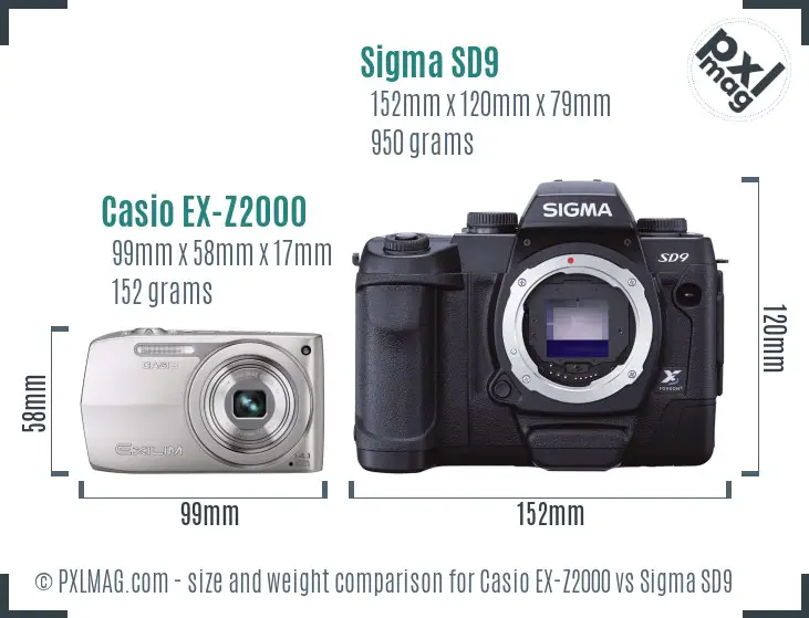 Casio EX-Z2000 vs Sigma SD9 size comparison