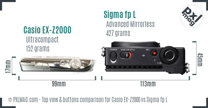 Casio EX-Z2000 vs Sigma fp L top view buttons comparison