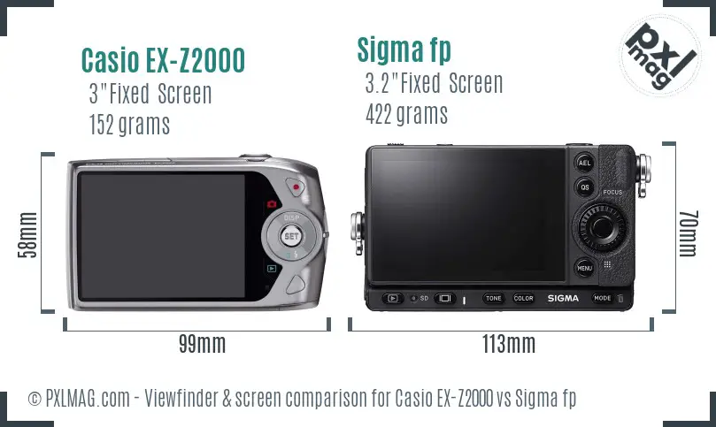 Casio EX-Z2000 vs Sigma fp Screen and Viewfinder comparison