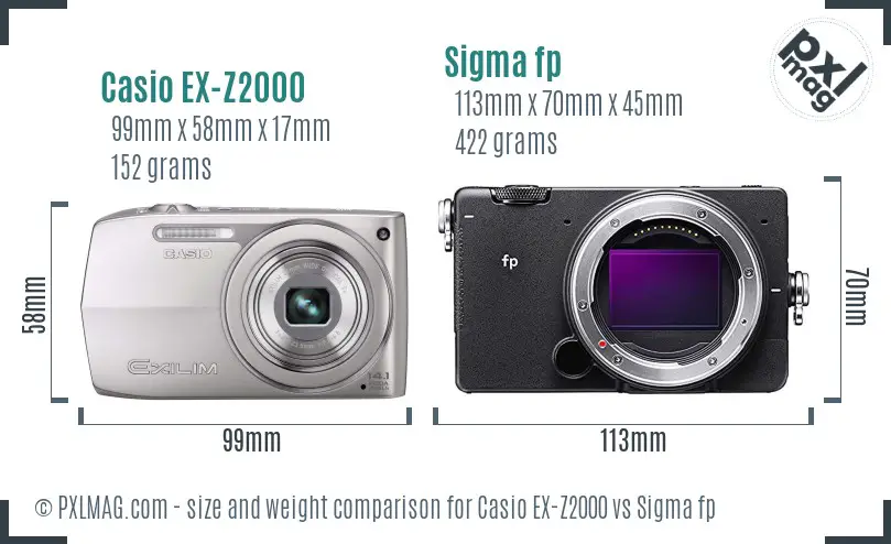 Casio EX-Z2000 vs Sigma fp size comparison