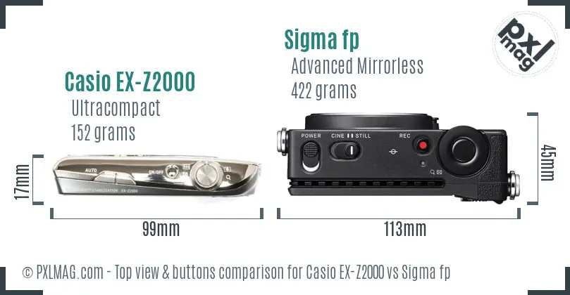 Casio EX-Z2000 vs Sigma fp top view buttons comparison