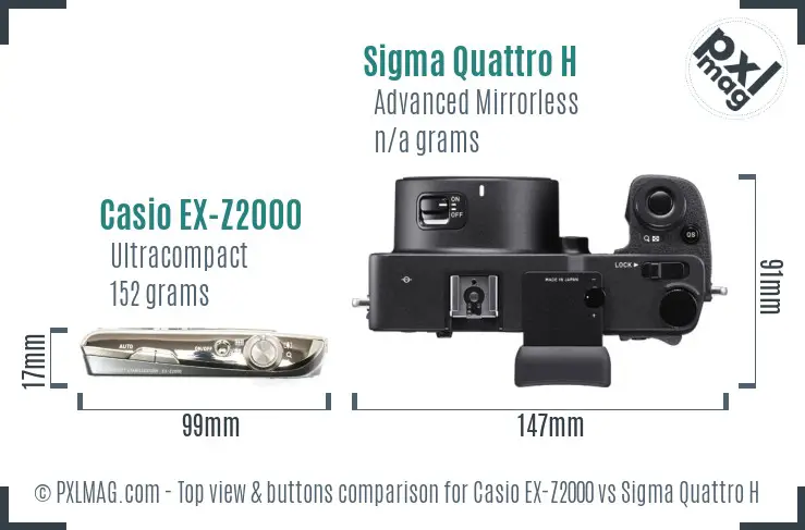 Casio EX-Z2000 vs Sigma Quattro H top view buttons comparison Casio EX-Z2000 vs Sigma Quattro H top view buttons comparison