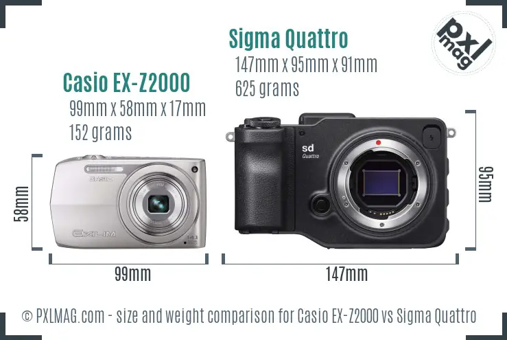 Casio EX-Z2000 vs Sigma Quattro size comparison