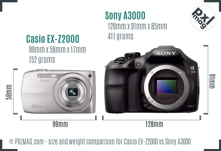 Casio EX-Z2000 vs Sony A3000 size comparison