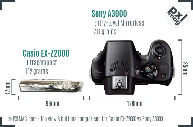 Casio EX-Z2000 vs Sony A3000 top view buttons comparison