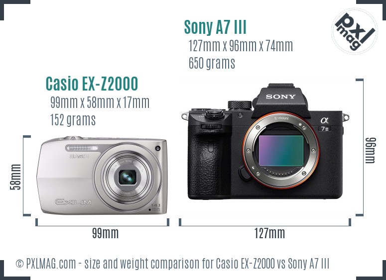 Casio EX-Z2000 vs Sony A7 III size comparison