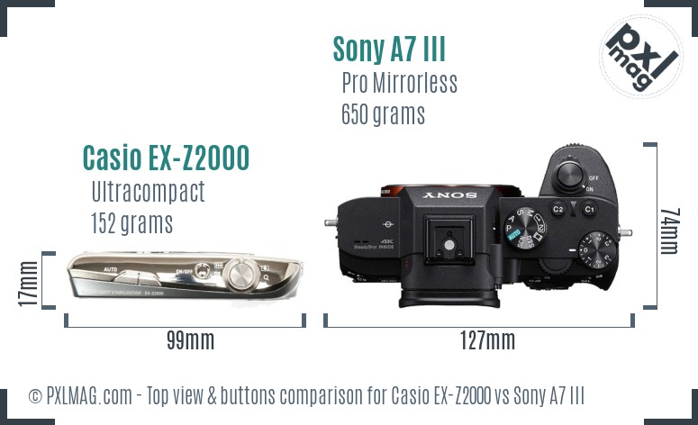 Casio EX-Z2000 vs Sony A7 III top view buttons comparison