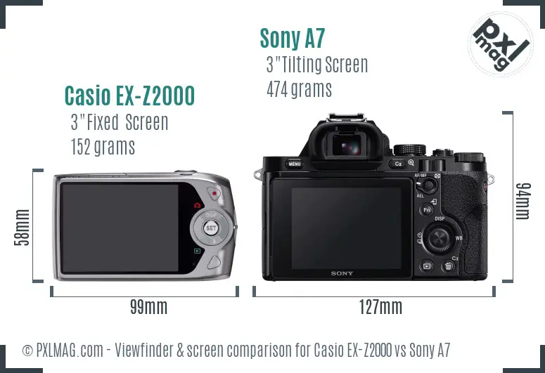 Casio EX-Z2000 vs Sony A7 Screen and Viewfinder comparison