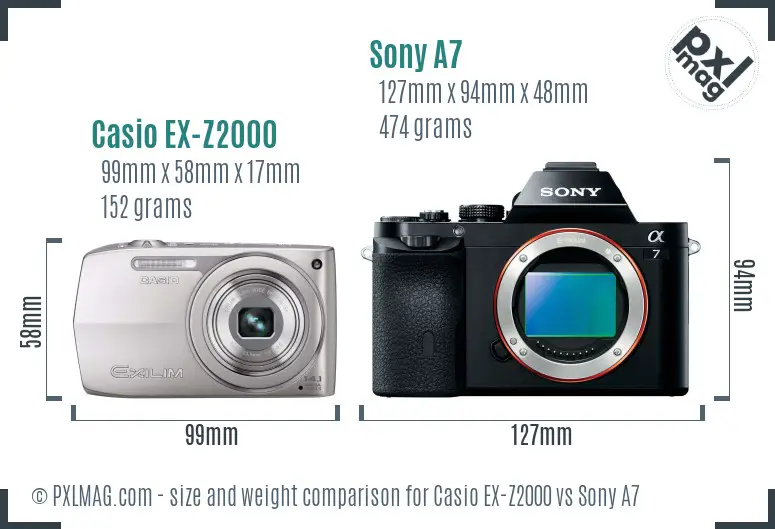 Casio EX-Z2000 vs Sony A7 size comparison