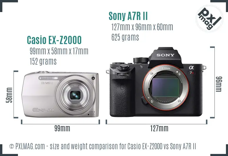 Casio EX-Z2000 vs Sony A7R II size comparison