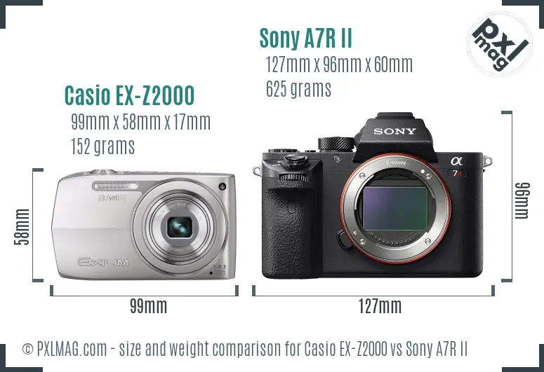 Casio EX-Z2000 vs Sony A7R II size comparison Casio EX-Z2000 vs Sony A7R II size comparison