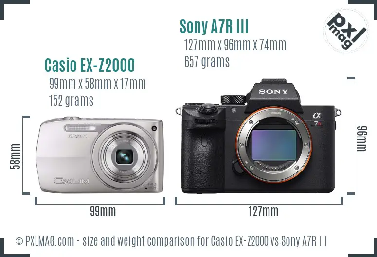 Casio EX-Z2000 vs Sony A7R III size comparison