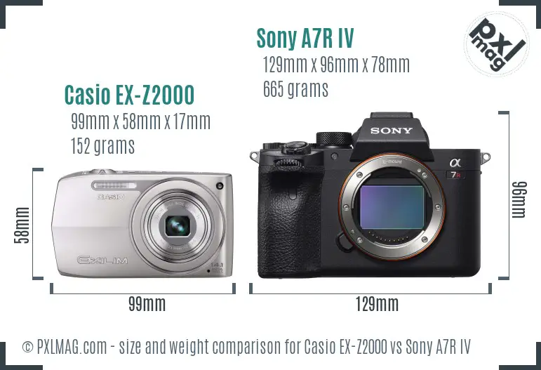 Casio EX-Z2000 vs Sony A7R IV size comparison