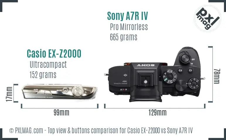 Casio EX-Z2000 vs Sony A7R IV top view buttons comparison