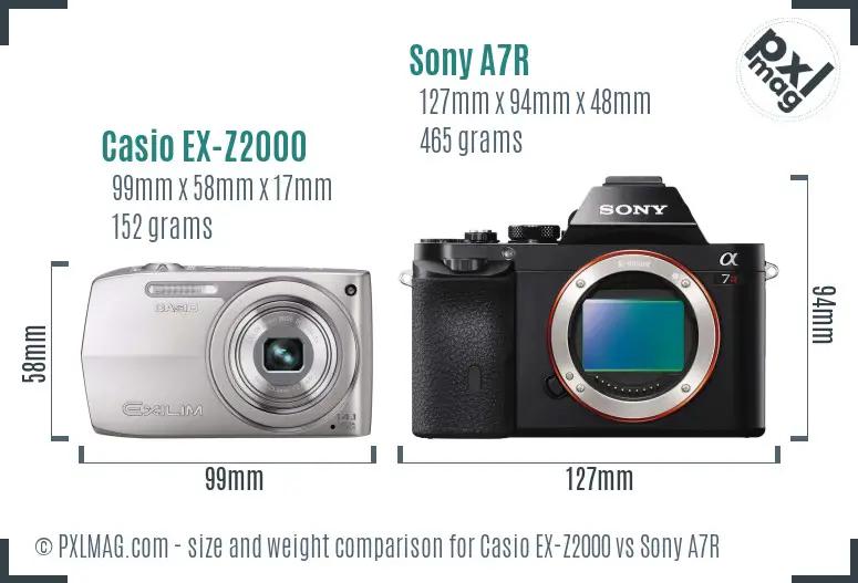 Casio EX-Z2000 vs Sony A7R size comparison