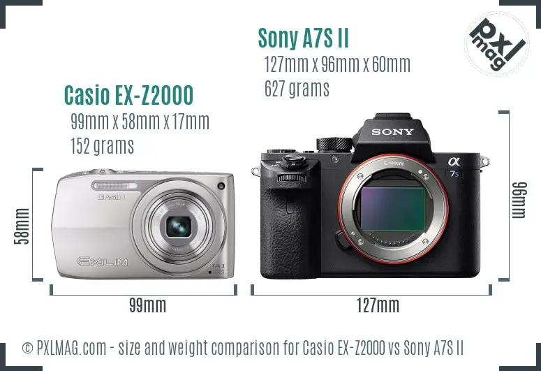 Casio EX-Z2000 vs Sony A7S II size comparison