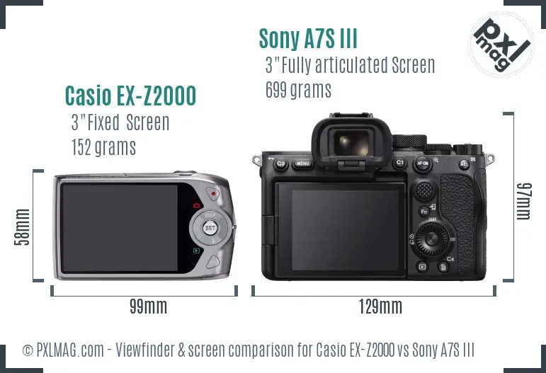Casio EX-Z2000 vs Sony A7S III Screen and Viewfinder comparison