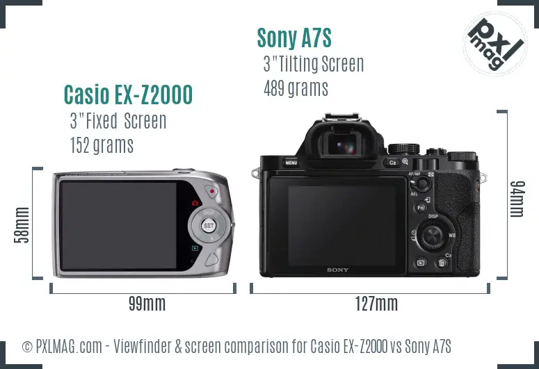 Casio EX-Z2000 vs Sony A7S Screen and Viewfinder comparison