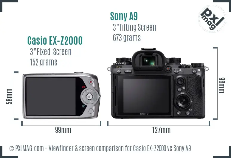 Casio EX-Z2000 vs Sony A9 Screen and Viewfinder comparison Casio EX-Z2000 vs Sony A9 Screen and Viewfinder comparison
