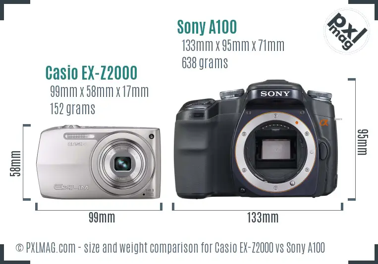 Casio EX-Z2000 vs Sony A100 size comparison