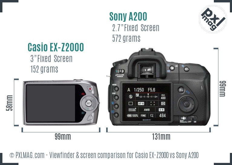 Casio EX-Z2000 vs Sony A200 Screen and Viewfinder comparison