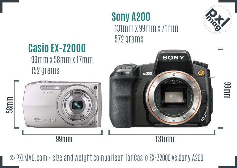 Casio EX-Z2000 vs Sony A200 size comparison