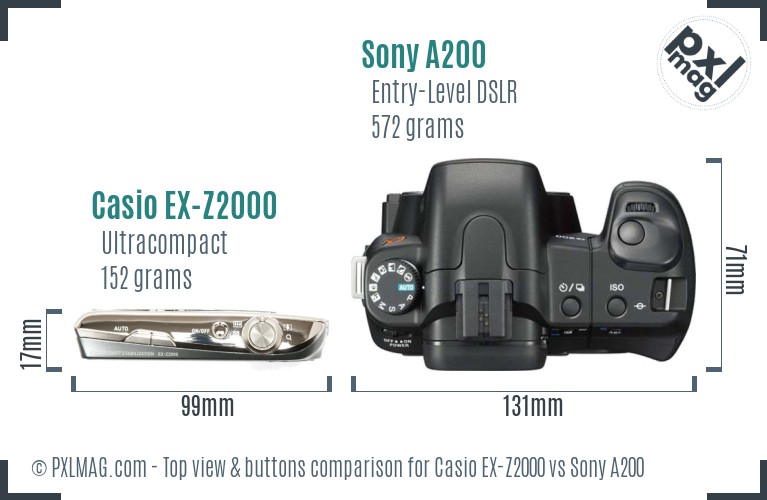 Casio EX-Z2000 vs Sony A200 top view buttons comparison