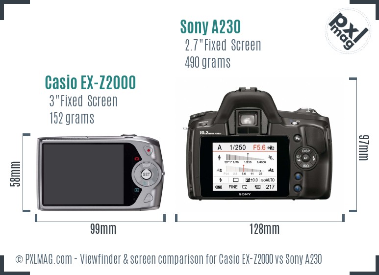 Casio EX-Z2000 vs Sony A230 Screen and Viewfinder comparison