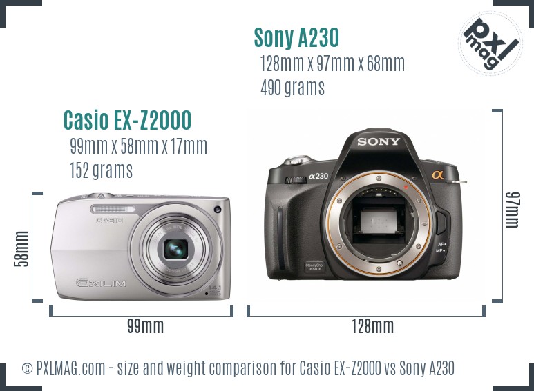 Casio EX-Z2000 vs Sony A230 size comparison Casio EX-Z2000 vs Sony A230 size comparison