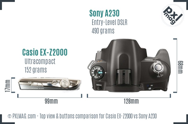 Casio EX-Z2000 vs Sony A230 top view buttons comparison