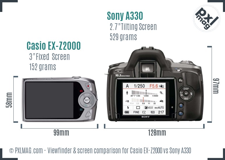 Casio EX-Z2000 vs Sony A330 Screen and Viewfinder comparison